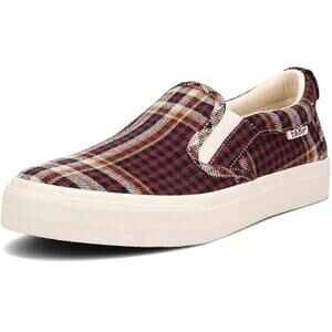Taos Rubber Soul Slip On Arch Support Sneaker Burgundy Plaid Women's Size 7.5